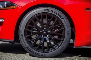 close up of 2018 Ford Mustang GT new Michelin Pilot Sport 4S high-performance summer tires