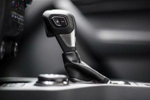 close up side view of the gear shift in a 2019 Ford Ranger