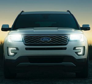 front view of a white 2019 Ford Explorer
