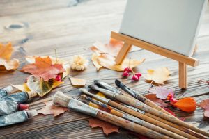 art supplies and leaves