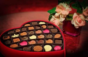 Valentines chocolates and flowers
