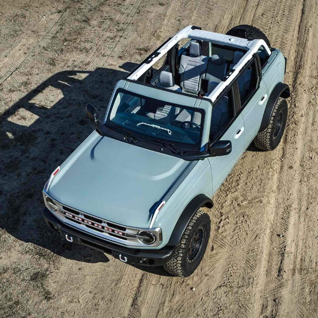 2021 Ford Bronco four-door in desert viewed from above