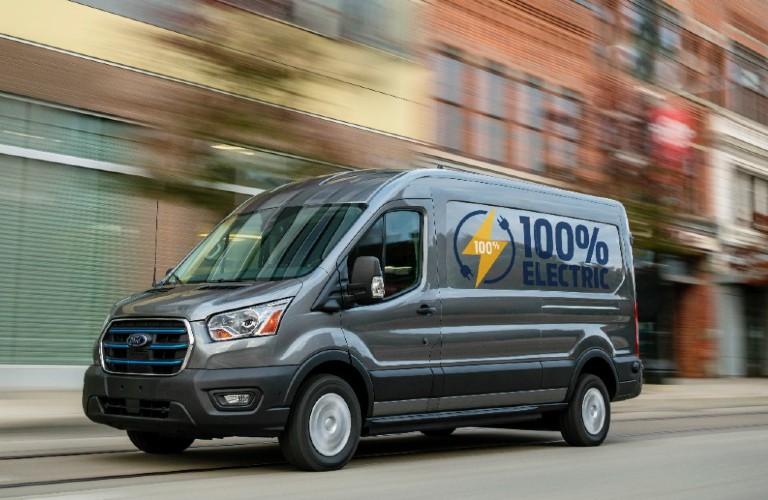 All-Electric 2022 Ford E-Transit on city street