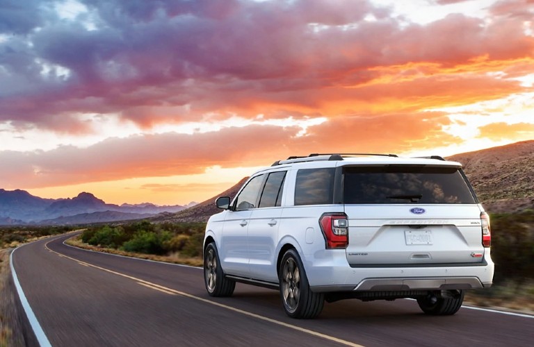 2021 Ford Expedition on rural road at sunset