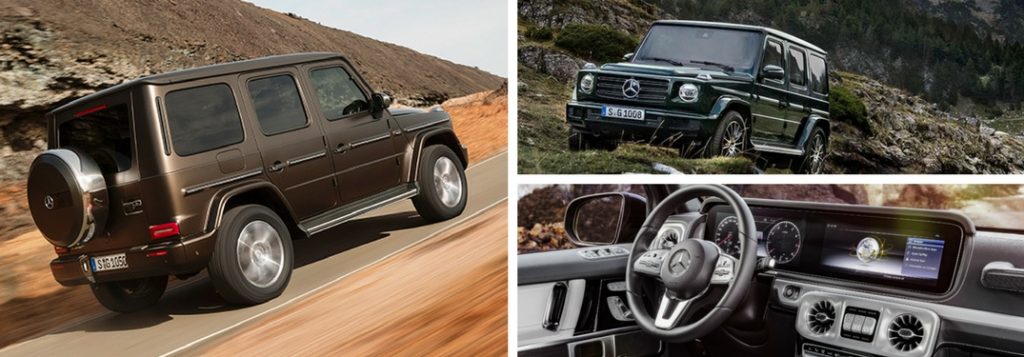 mercedes-benz g-class 2019 collage of front rear and interior