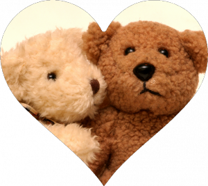 Brown and Tan Teddy Bears Hugging in Heart Cut Out