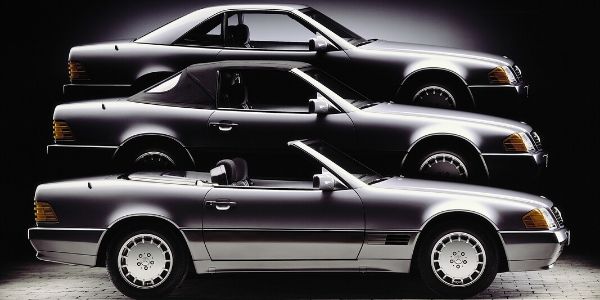 Three Variants of the 1989 Mercedes-Benz SL on Black Background