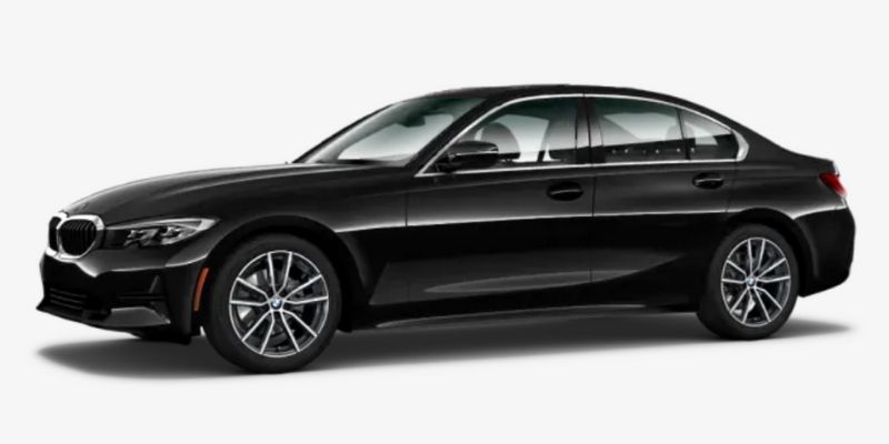 Black Sapphire Metallic 2020 BMW 3 Series on White Background