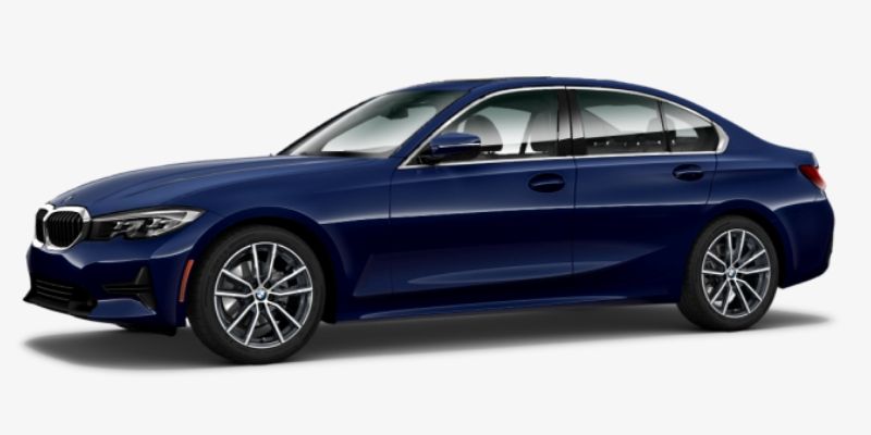 Mediterranean Blue Metallic 2020 BMW 3 Series on White Background