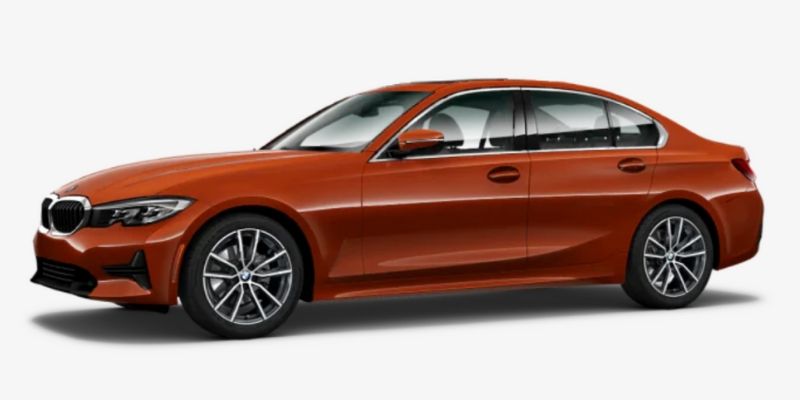 Sunset Orange Metallic 2020 BMW 3 Series on White Background