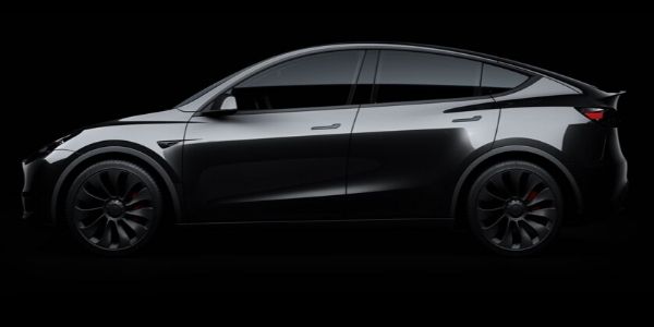 Gray Tesla Model Y Side Exterior on Black Background