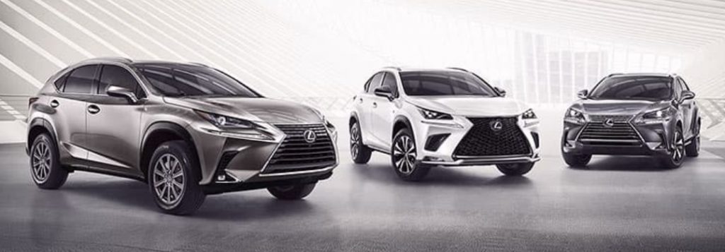 Three Lexus Crossovers on a Gray and White Background