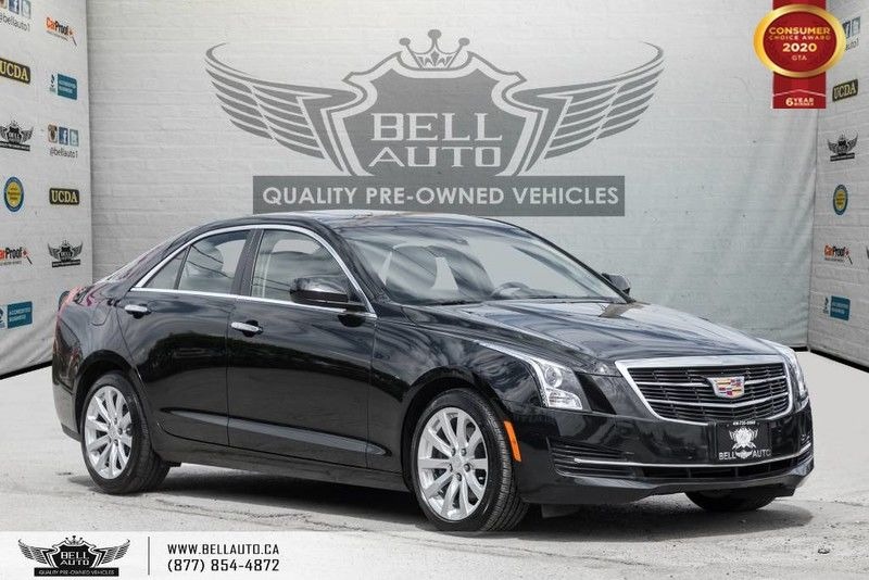 Exterior view of pre-owned luxury vehicles a black 2017 Cadilla ATS Sedan in the Bell Auto Inc showroom
