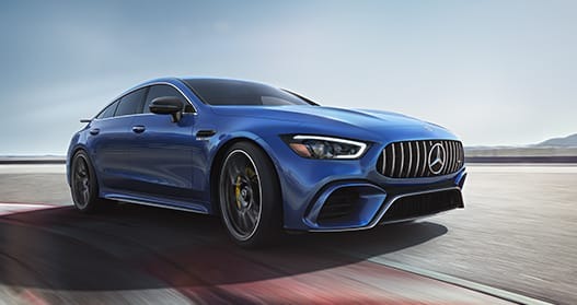 Exterior view of a blue 2020 Mercedes-Benz AMG GT 4-Door Coupe