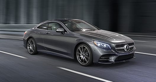 Exterior view of a gray 2020 Mercedes-Benz C-Class Coupe