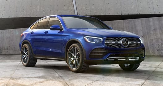 Exterior view of a blue 2020 Mercedes-Benz GLC Coupe