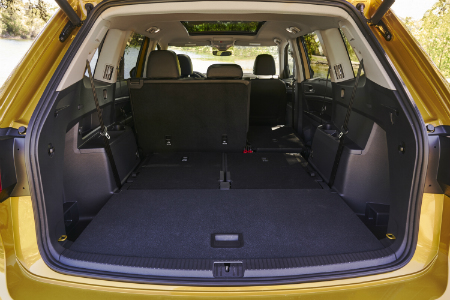 rear cargo space of 2018 volkswagen atlas with third-row seating folded down