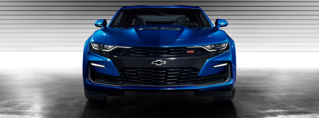 front view of blue 2019 chevy camaro ss