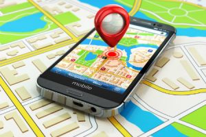 Smartphone on a map using a navigation app