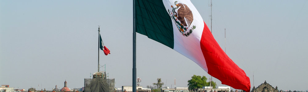 Isolated image of Mexican flag waving in wind