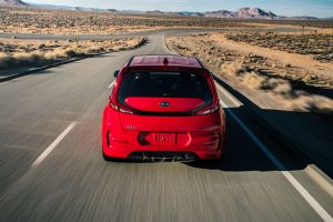 rear view of a red 2020 Kia Soul