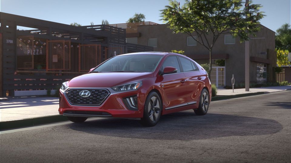 2020 Hyundai Ioniq Hybrid Exterior Driver Side Front Profile in Scarlet Red Pearl