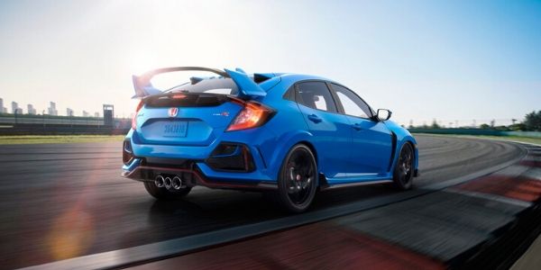 Blue 2020 Honda Civic Type R Rear Exterior on a Track