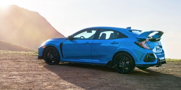 Blue 2020 Honda Civic Type R Side Exterior in Dirt Parking Lot