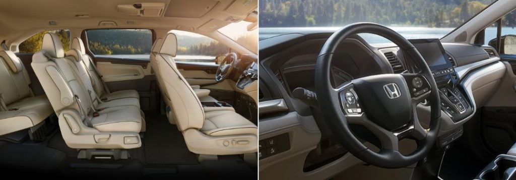 Cutaway View of 2021 Honda Odyssey Interior vs 2020 Honda Odyssey Steering Wheel and Dashboard