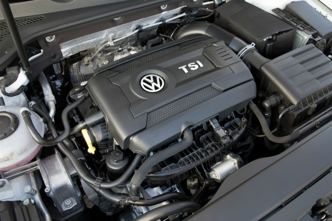 A look under the hood a the turbocharged engine of the 2018 VW Golf Alltrack