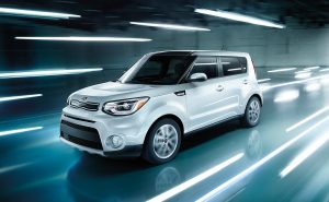 2018 Kia Soul in a warehouse with lights reflected on the floor