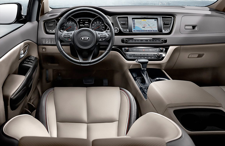 Interior front seat and front dash of 2020 Kia Sedona