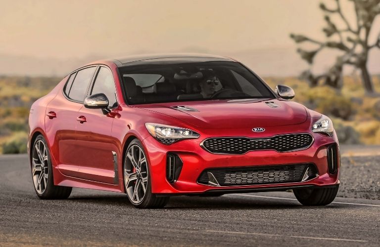 Exterior view of a red 2020 Kia Stinger