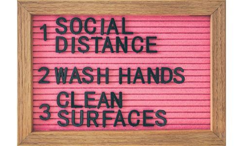 sign for social distance washing hands clean surfaces