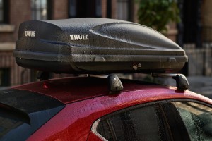Thule cargo box on the roof of the 2020 Mazda CX-5