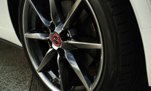 Closeup of wheel on 100th Anniversary Special Edition Mazda MX-5 Miata