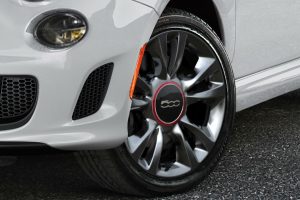 front tire on a white 2018 Fiat 500