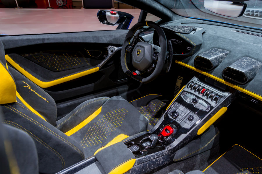 Blue 2019 Lamborghini Huracan Performante Spyder Interior Cabin Dashboard