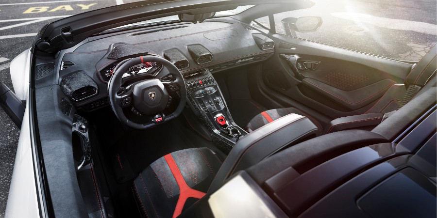 White 2019 Lamborghini Huracan Performante Spyder Interior Cabin Dashboard