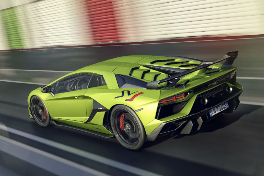 2019 Lamborghini Aventador SVJ Green Exterior Driver Side Rear Angle