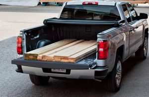 2017 Chevy Silverado with lumber in the bed