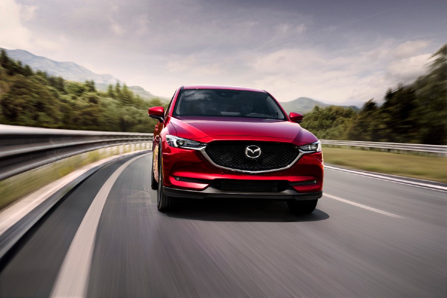 front view of a red 2021 Mazda CX-5