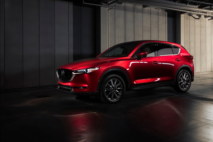 side view of a red 2021 Mazda CX-5