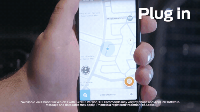 Animated gif illustrating use of Waze app in Ford vehicle