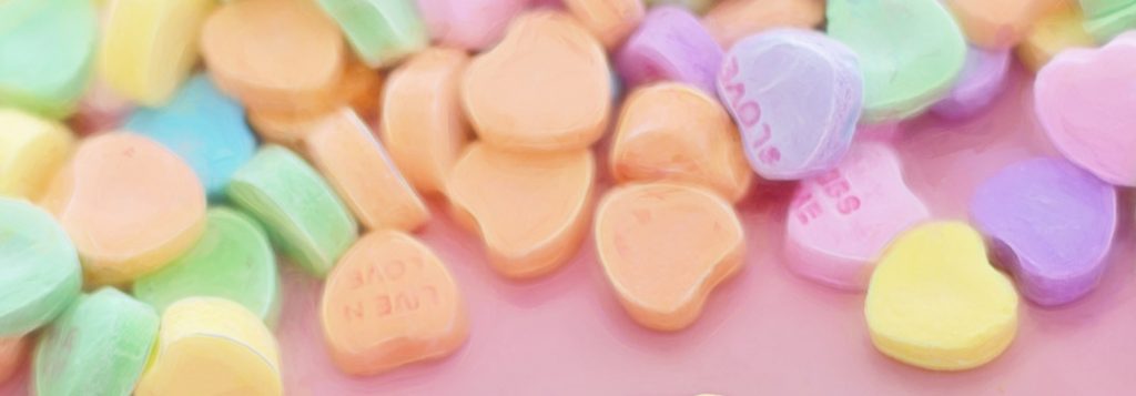 A pile of Valentine's Day heart candies 